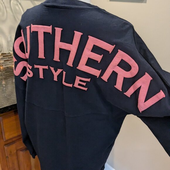 Comfy Black Navy Southern Style Tunic Tee w/Pink Bow Long Sleeve Jersey Top S - Picture 5 of 8